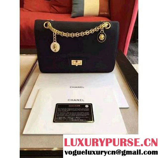Chanel Dark Blue Calfskin & Canvas & Medals 2.55 Flap Bag A37586  2016 (Gold Hardware) (KN-6082206 )