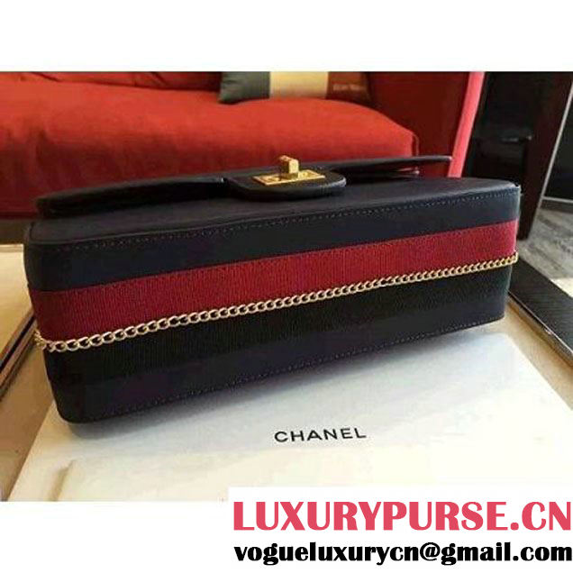 Chanel Dark Blue Calfskin & Canvas & Medals 2.55 Flap Bag A37586  2016 (Gold Hardware) (KN-6082206 )