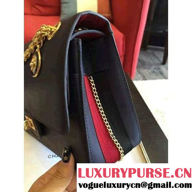 Chanel Dark Blue Calfskin & Canvas & Medals 2.55 Flap Bag A37586  2016 (Gold Hardware) (KN-6082206 )