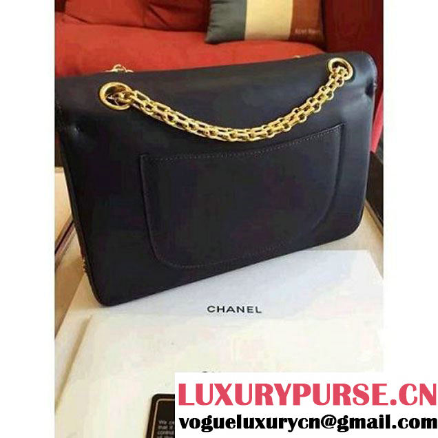 Chanel Dark Blue Calfskin & Canvas & Medals 2.55 Flap Bag A37586  2016 (Gold Hardware) (KN-6082206 )