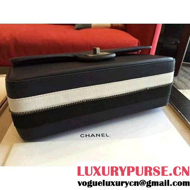 Chanel Dark Blue Calfskin & Canvas & Medals 2.55 Flap Bag A37586  2016 (Black Hardware) (KN-6082207 )