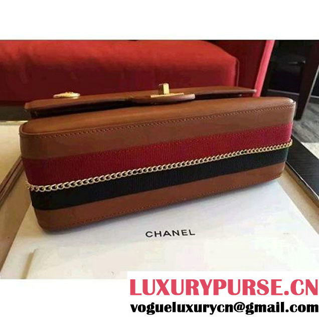 Chanel Brown Calfskin & Canvas & Medals 2.55 Flap Bag A37586  2016 (Gold Hardware) (KN-6082208 )