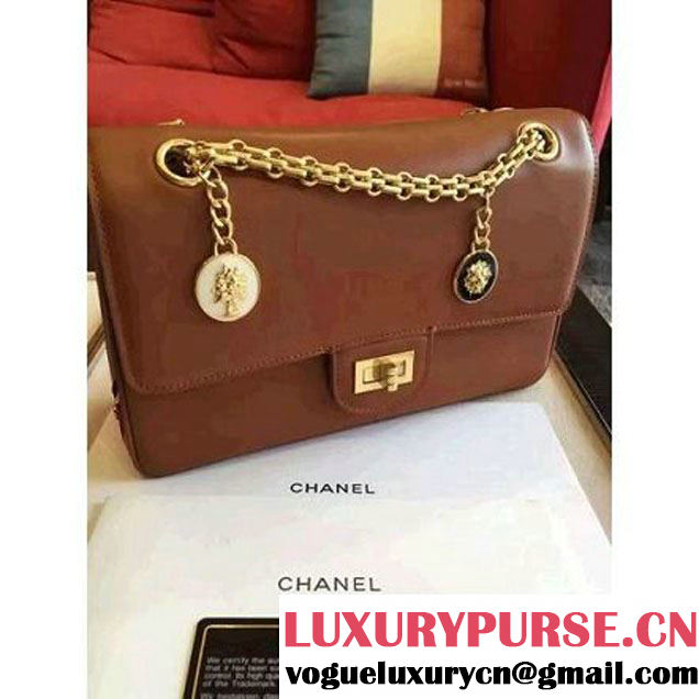 Chanel Brown Calfskin & Canvas & Medals 2.55 Flap Bag A37586  2016 (Gold Hardware) (KN-6082208 )