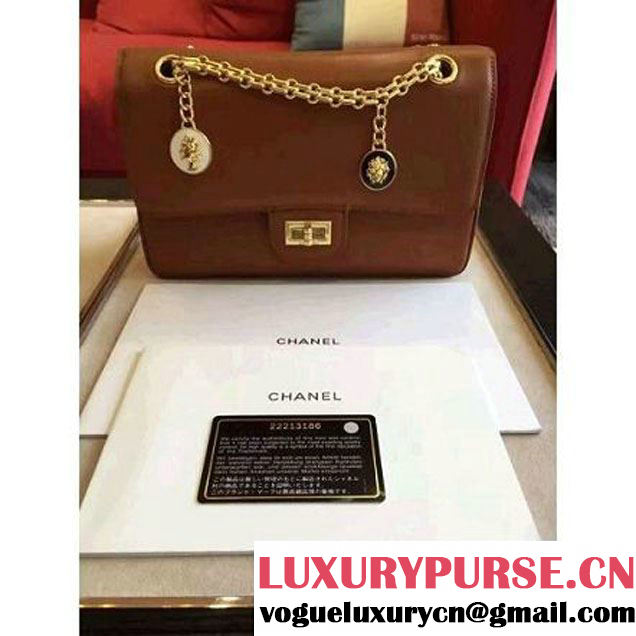 Chanel Brown Calfskin & Canvas & Medals 2.55 Flap Bag A37586  2016 (Gold Hardware) (KN-6082208 )