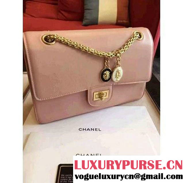 Chanel Pink Calfskin & Canvas & Medals 2.55 Flap Bag A37586  2016 (Gold Hardware) (KN-6082209 )