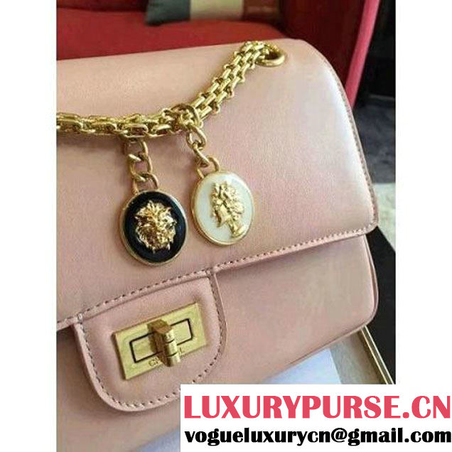Chanel Pink Calfskin & Canvas & Medals 2.55 Flap Bag A37586  2016 (Gold Hardware) (KN-6082209 )
