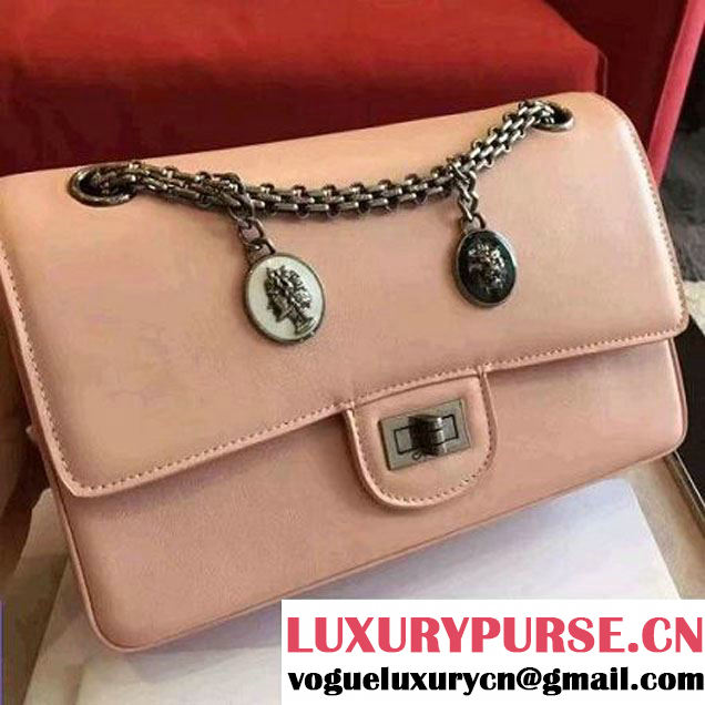 Chanel Pink Calfskin & Canvas & Medals 2.55 Flap Bag A37586 2016 (Black Hardware) (KN-6082210 )