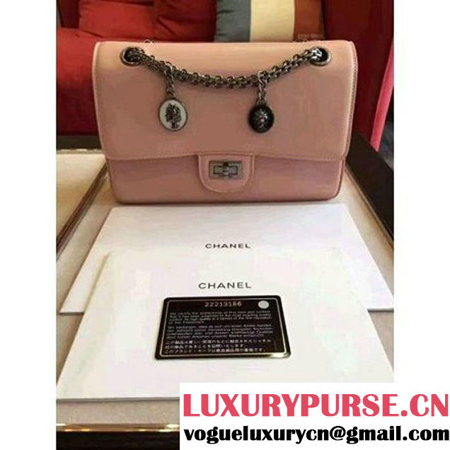 Chanel Pink Calfskin & Canvas & Medals 2.55 Flap Bag A37586  2016 (Black Hardware) (KN-6082210 )