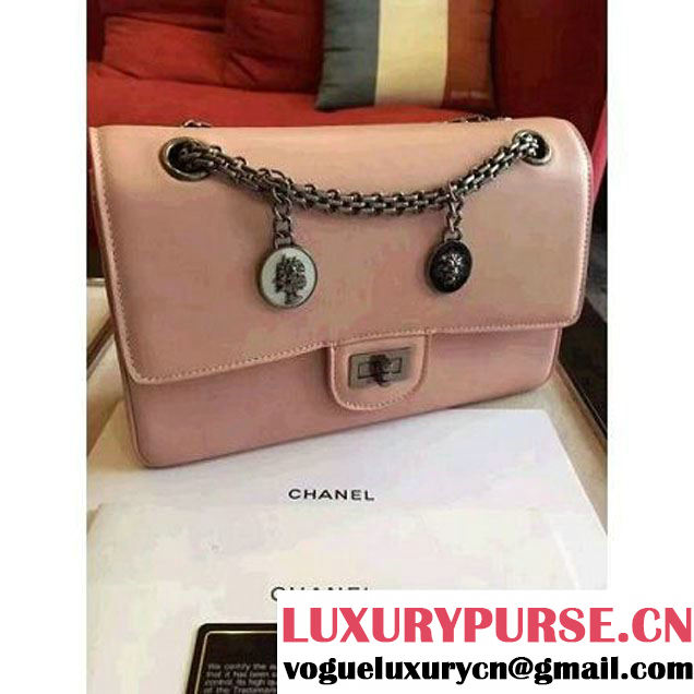 Chanel Pink Calfskin & Canvas & Medals 2.55 Flap Bag A37586  2016 (Black Hardware) (KN-6082210 )