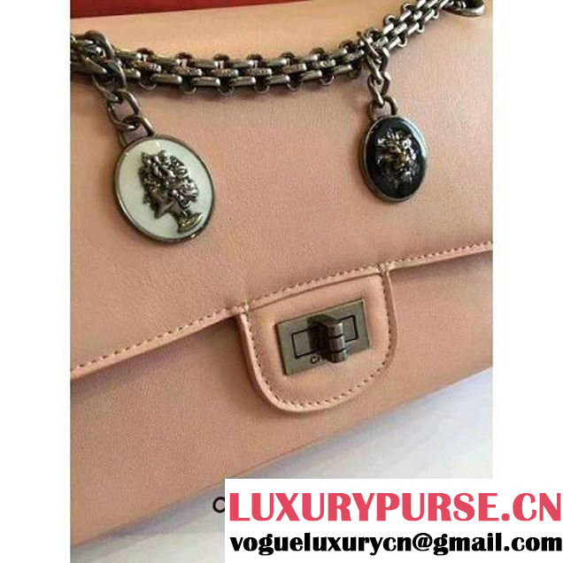 Chanel Pink Calfskin & Canvas & Medals 2.55 Flap Bag A37586  2016 (Black Hardware) (KN-6082210 )