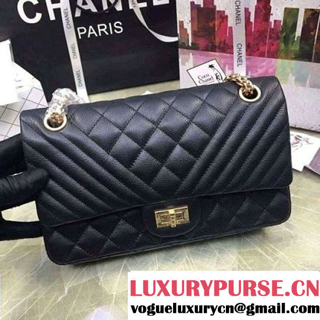 Chanel Grained Calfskin & Gold Metal 2.55 Flap Bag A37586 Black F/W 2016 (2A057-6092721 )