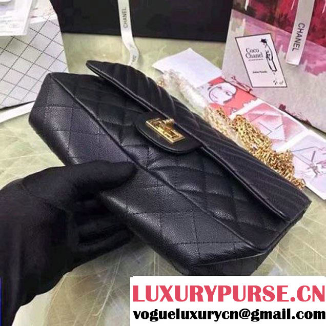 Chanel Grained Calfskin & Gold Metal 2.55 Flap Bag A37586 Black F/W 2016 (2A057-6092721 )