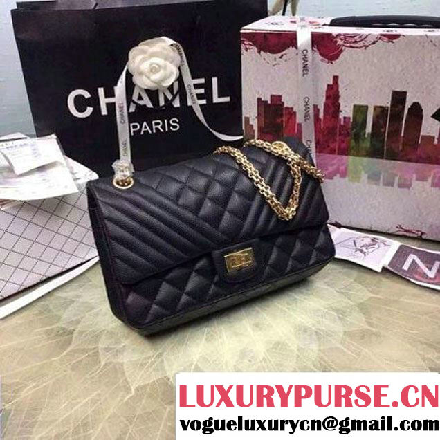 Chanel Grained Calfskin & Gold Metal 2.55 Flap Bag A37586 Black F/W 2016 (2A057-6092721 )