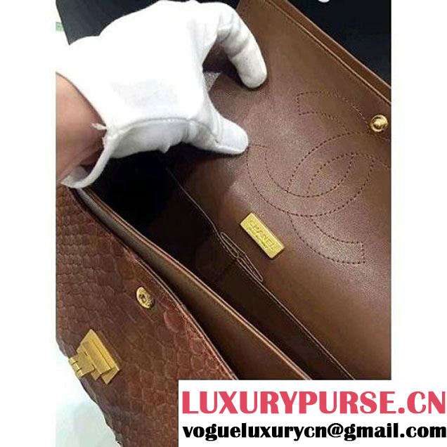 Chanel Python Leather 2.55 Flap Bag Size 226 Brown 2016 (1A001-6112918 )