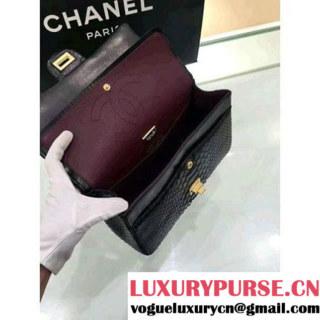 Chanel Python Leather 2.55 Flap Bag Size 226 Black 2016 (1A001-6112919 )