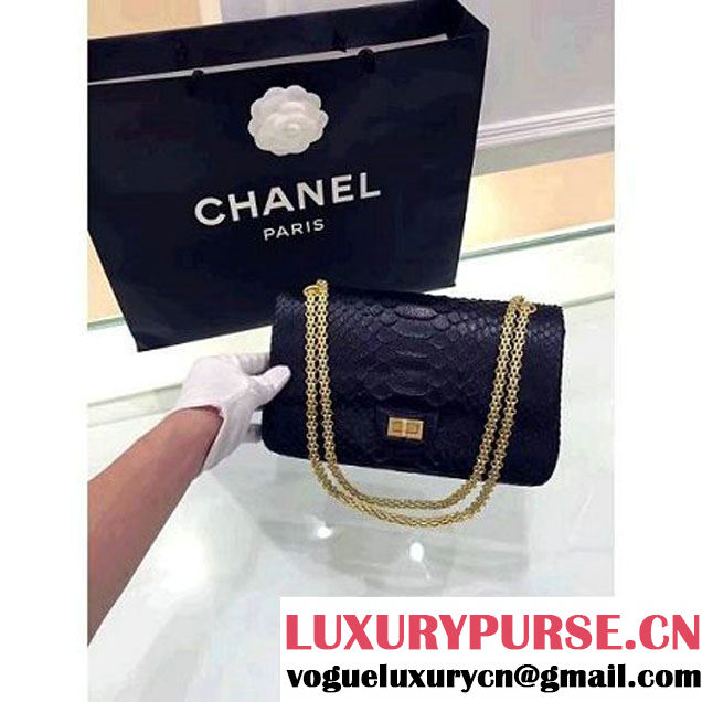 Chanel Python Leather 2.55 Flap Bag Size 226 Black 2016 (1A001-6112919 )
