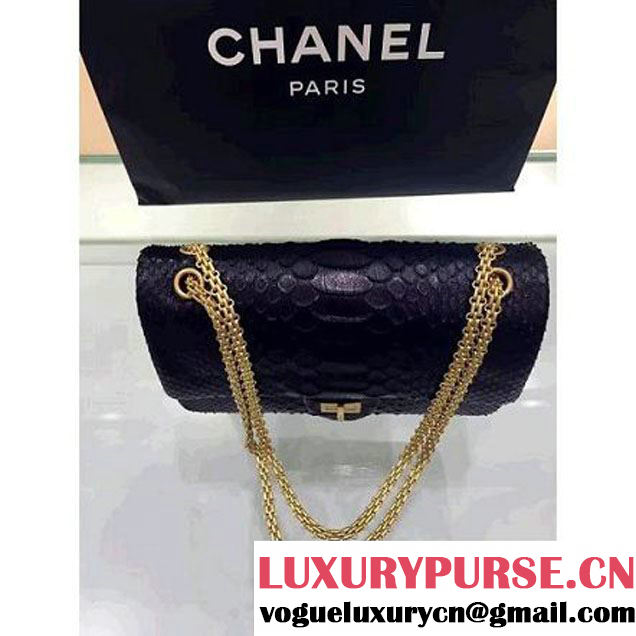 Chanel Python Leather 2.55 Flap Bag Size 226 Black 2016 (1A001-6112919 )