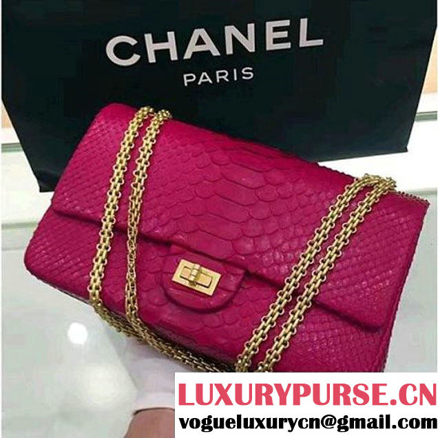 Chanel Python Leather 2.55 Flap Bag Size 226 Fuchsia 2016 (1A001-6112920 )