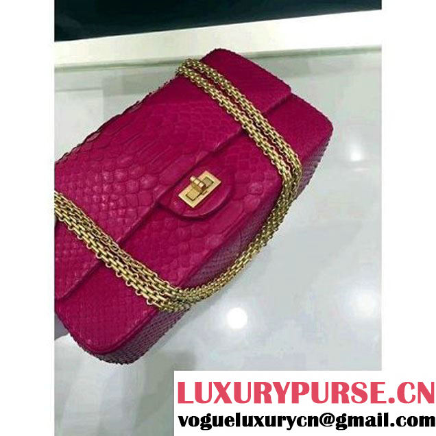Chanel Python Leather 2.55 Flap Bag Size 226 Fuchsia 2016 (1A001-6112920 )