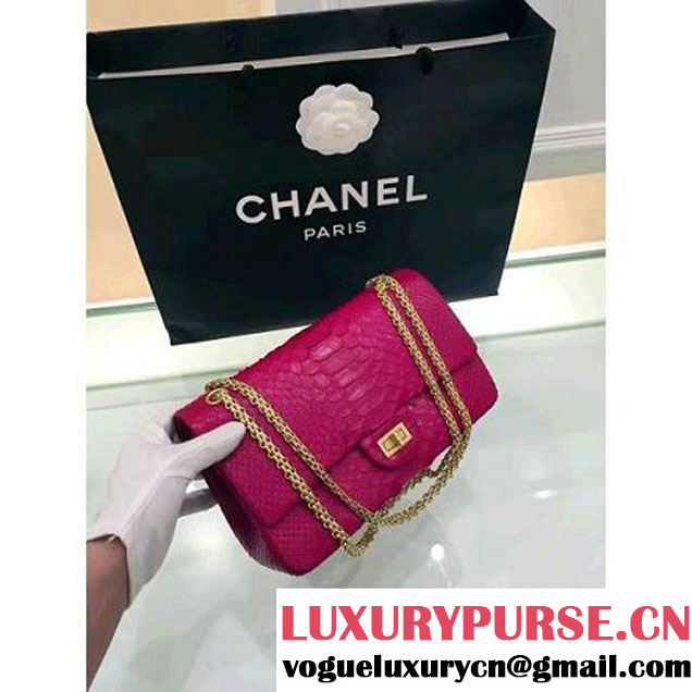 Chanel Python Leather 2.55 Flap Bag Size 226 Fuchsia 2016 (1A001-6112920 )