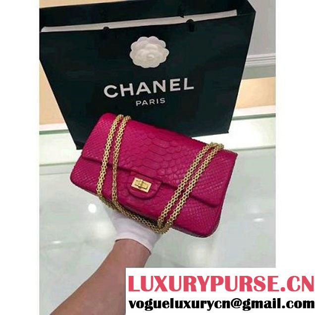 Chanel Python Leather 2.55 Flap Bag Size 226 Fuchsia 2016 (1A001-6112920 )
