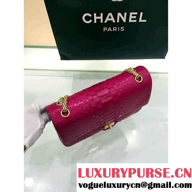 Chanel Python Leather 2.55 Flap Bag Size 226 Fuchsia 2016 (1A001-6112920 )