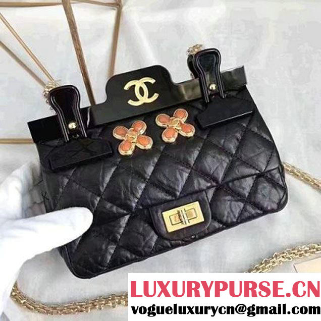 Chanel Aged Calfskin 2.55 Reissue Hanger Mini Bag Black With Flowers A93600 F/W 2016 (KN-6122701 )