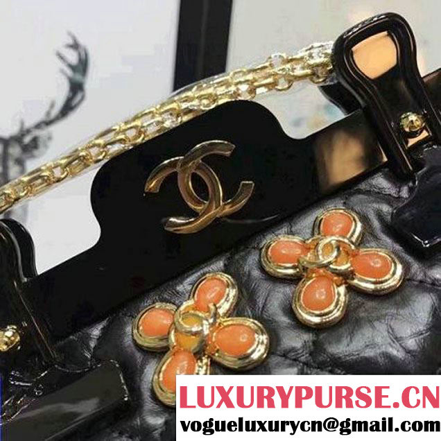 Chanel Aged Calfskin 2.55 Reissue Hanger Mini Bag Black With Flowers A93600 F/W 2016 (KN-6122701 )
