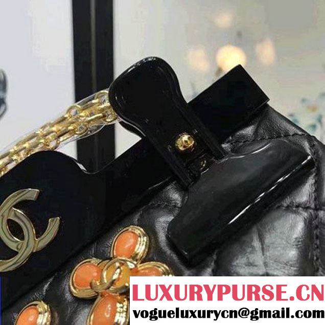 Chanel Aged Calfskin 2.55 Reissue Hanger Mini Bag Black With Flowers A93600 F/W 2016 (KN-6122701 )