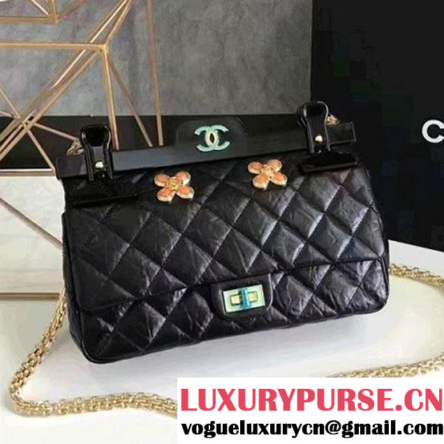 Chanel Aged Calfskin 2.55 Reissue Hanger Size 226 Bag Black With Flowers F/W 2016 (KN-6122702 )