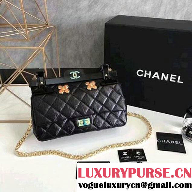 Chanel Aged Calfskin 2.55 Reissue Hanger Size 226 Bag Black With Flowers F/W 2016 (KN-6122702 )