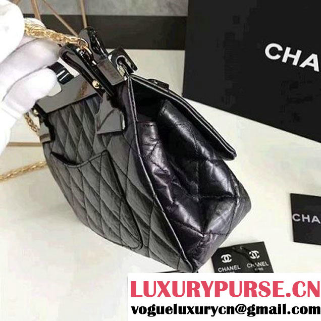 Chanel Aged Calfskin 2.55 Reissue Hanger Size 226 Bag Black With Flowers F/W 2016 (KN-6122702 )