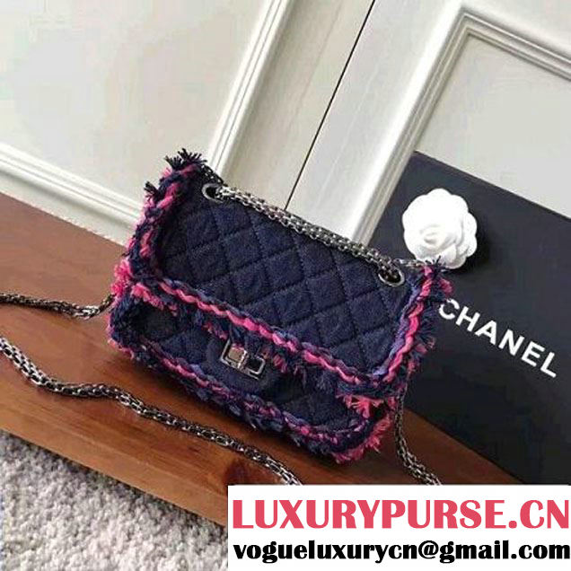 Chanel Denim With Pink Camellias Embroideries 2.55 Rissue Size 220 Bag A37584 2017 (KN-7052003 )