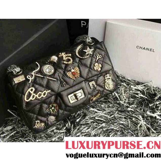 Chanel A90666  Black Aged Calfskin Small Flap Bag Embellished With Charms 2015 SS (2a210-032502 )
