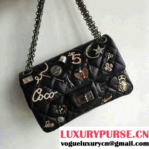 Chanel A90666  Black Aged Calfskin Small Flap Bag Embellished With Charms 2015 SS (2a210-032502 )