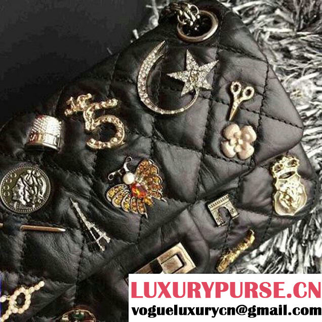 Chanel A90666  Black Aged Calfskin Small Flap Bag Embellished With Charms 2015 SS (2a210-032502 )