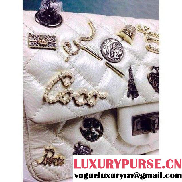 Chanel A90666 White Aged Calfskin Small Flap Bag Embellished With Charms 2015 SS (HDD-032503 )