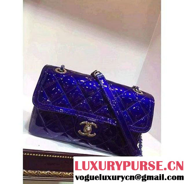 Chanel Blue Patent Calfskin A92781 Small Flap Bag Pre-SS 2015 (DOUDOU-050513 )