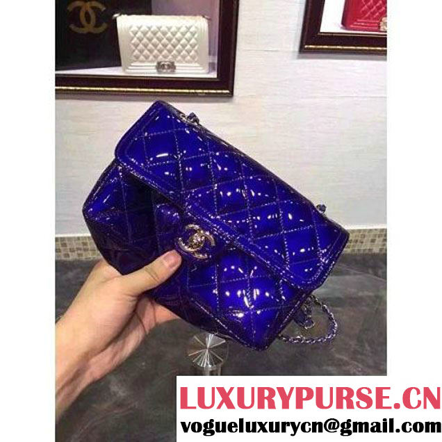 Chanel Blue Patent Calfskin A92781 Small Flap Bag Pre-SS 2015 (DOUDOU-050513 )