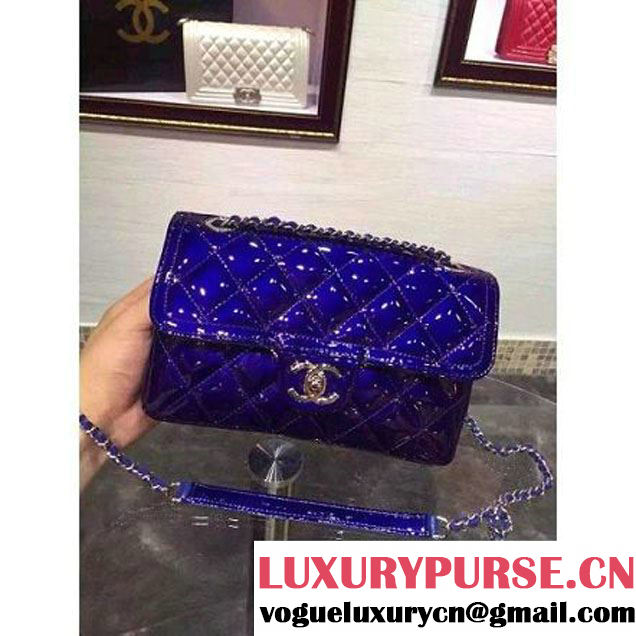 Chanel Blue Patent Calfskin A92781 Small Flap Bag Pre-SS 2015 (DOUDOU-050513 )