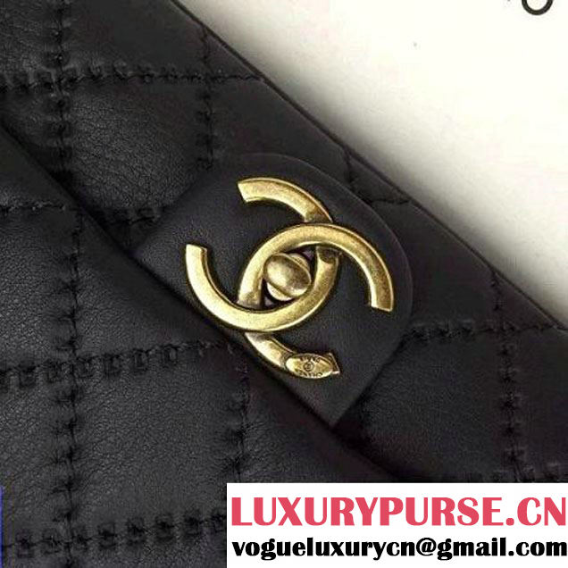 Chanel Black Calfskin Easy Carry Medium Bag SS2015 (2A058-051401 )