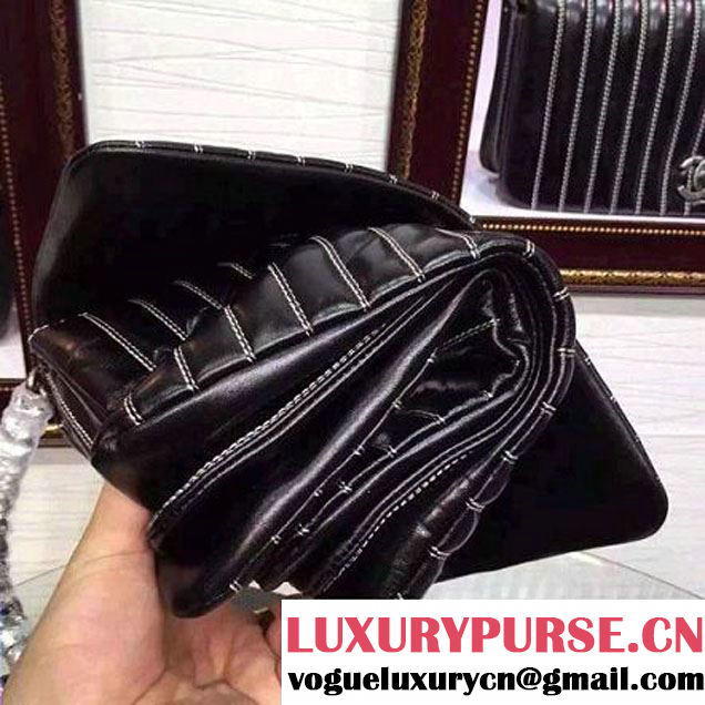 Chanel Medium Vertical Stripes Wax Calfskin Flap Bag 2015 in Black (2a131-053170 )