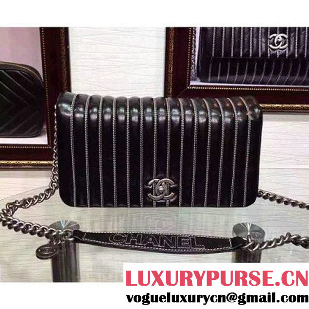 Chanel Small Vertical Stripes Wax Calfskin Flap Bag 2015 in Black (2a136-053169 )
