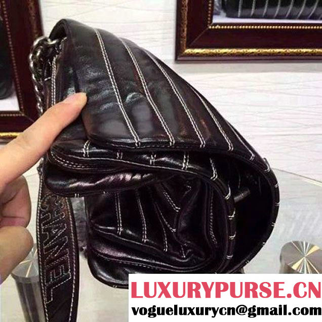 Chanel Small Vertical Stripes Wax Calfskin Flap Bag 2015 in Black (2a136-053169 )