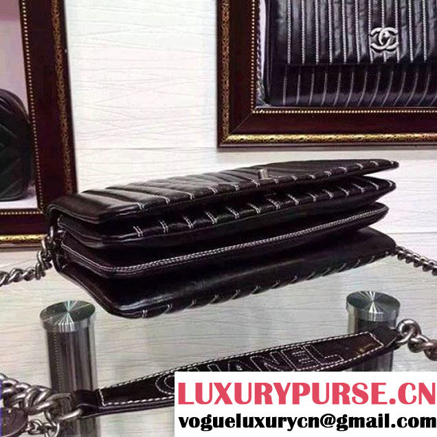 Chanel Small Vertical Stripes Wax Calfskin Flap Bag 2015 in Black (2a136-053169 )