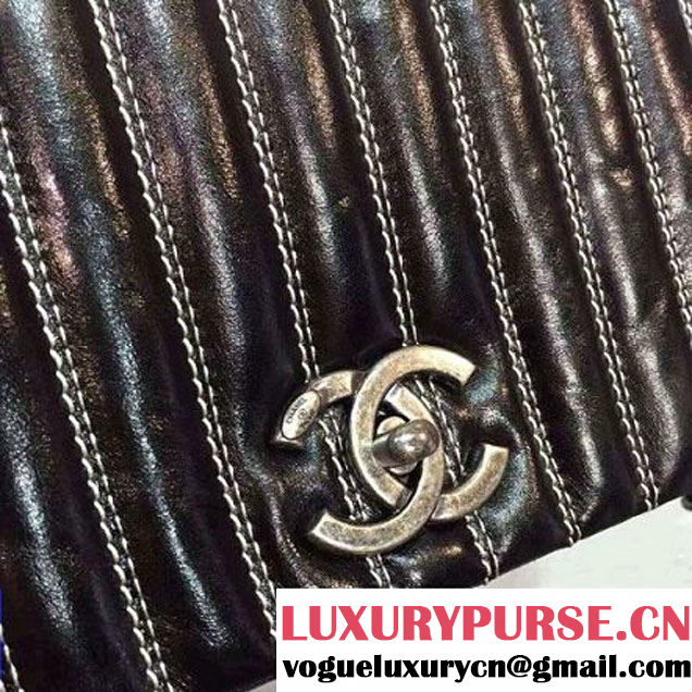 Chanel Small Vertical Stripes Wax Calfskin Flap Bag 2015 in Black (2a136-053169 )