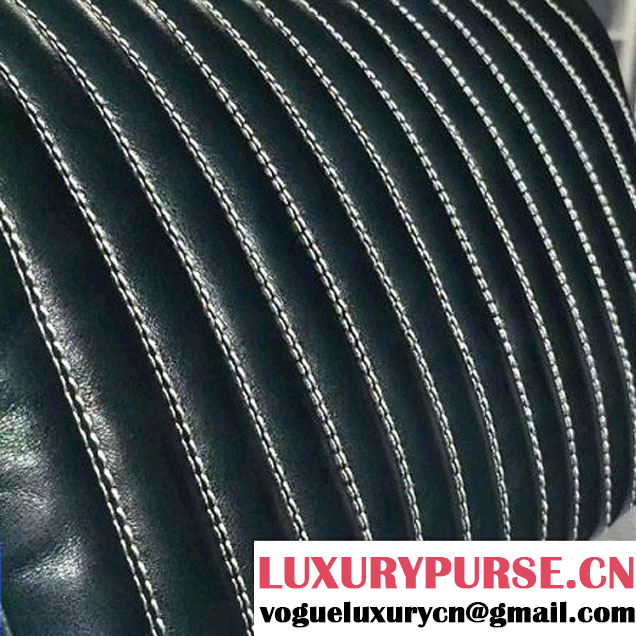 Chanel Small Vertical Stripes Wax Calfskin Flap Bag 2015 in Dark Green (2a136-053168 )