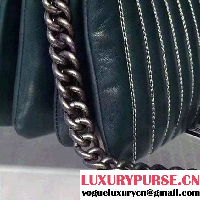 Chanel Small Vertical Stripes Wax Calfskin Flap Bag 2015 in Dark Green (2a136-053168 )