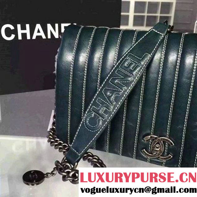 Chanel Small Vertical Stripes Wax Calfskin Flap Bag 2015 in Dark Green (2a136-053168 )