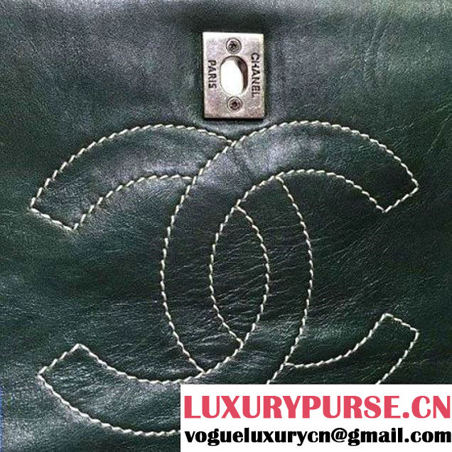 Chanel Small Vertical Stripes Wax Calfskin Flap Bag 2015 in Dark Green (2a136-053168 )